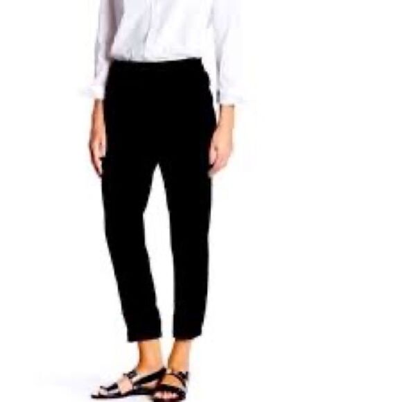 NWOT VINCE BLACK SATIN PIPED HIGH RISE SLIM ANKLE TROUSERS PANTS SIZE SMALL - Picture 1 of 10